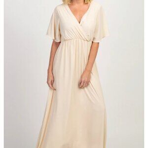 PinkBlush Beige Chiffon Bell Sleeve Maxi Dress Size Small